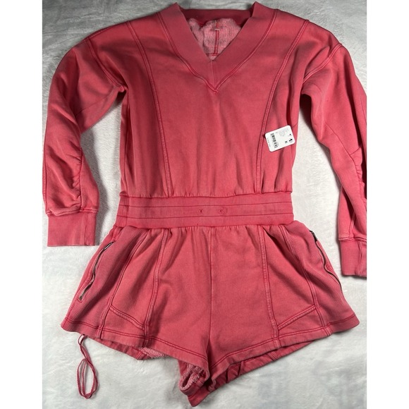 Free People Pants - Free People Movement Long Sleeve V-Neck‎ Intercept Romper NWT Small Pink